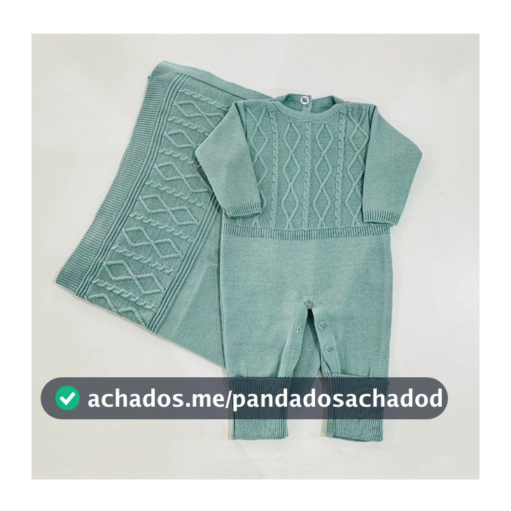 Kit Macacão e Manta Saída Maternidade Trança de Tricô Bebê Reborn RN Roupinha de Bebe