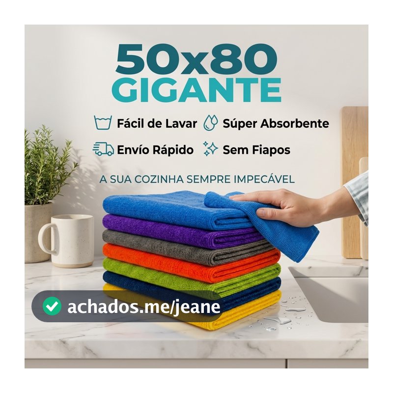 Kit 5 Pano de Chão Microfibra Macio 50x80cm Toalha de Limpeza Gigante