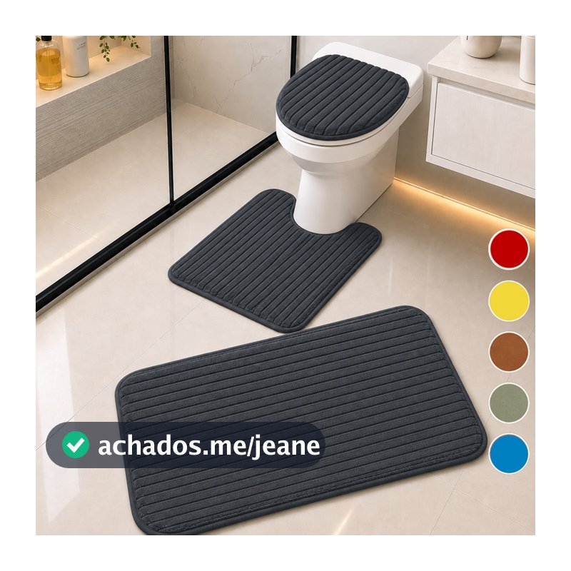 Kit Tapete para Banheiro 3 Peças Conjunto Tapete Banheiro Canelado Tapete Aveludado Premium
