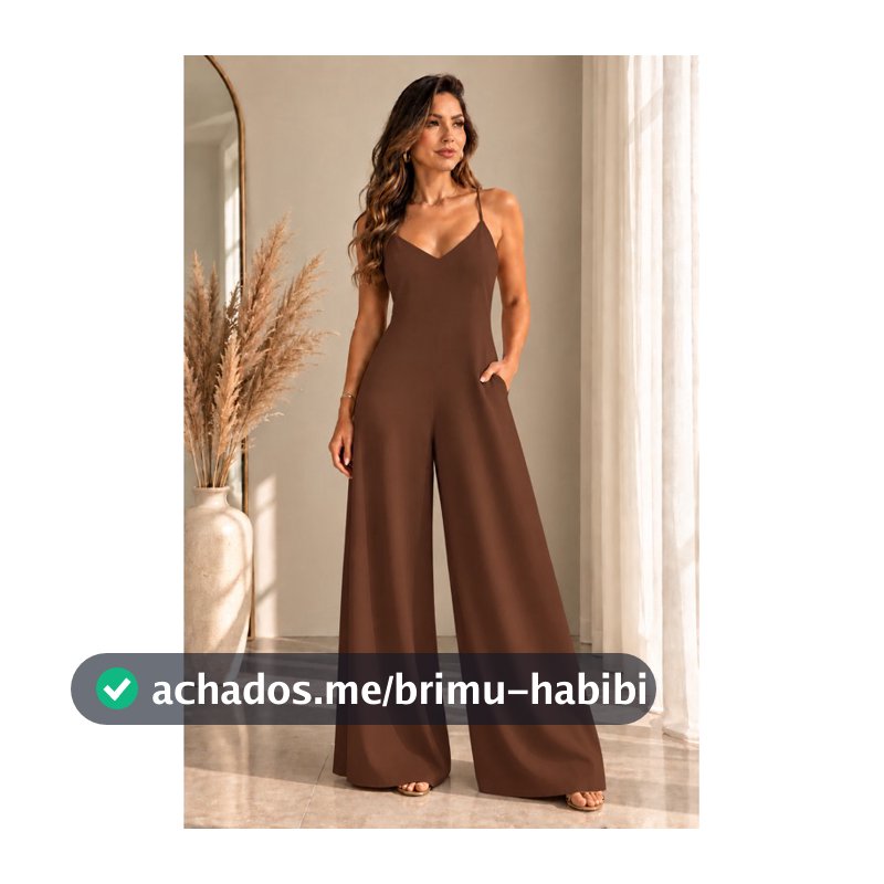 Macacão Feminino Longo Pantalona em Duna Alça Fina com Bolso Confortável