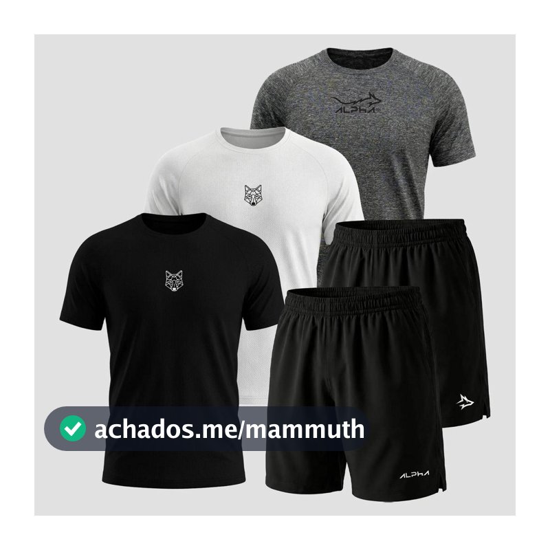 Kit 5 Peças Dry Fit 3 Camisetas e 2 Bermudas Alpha Co