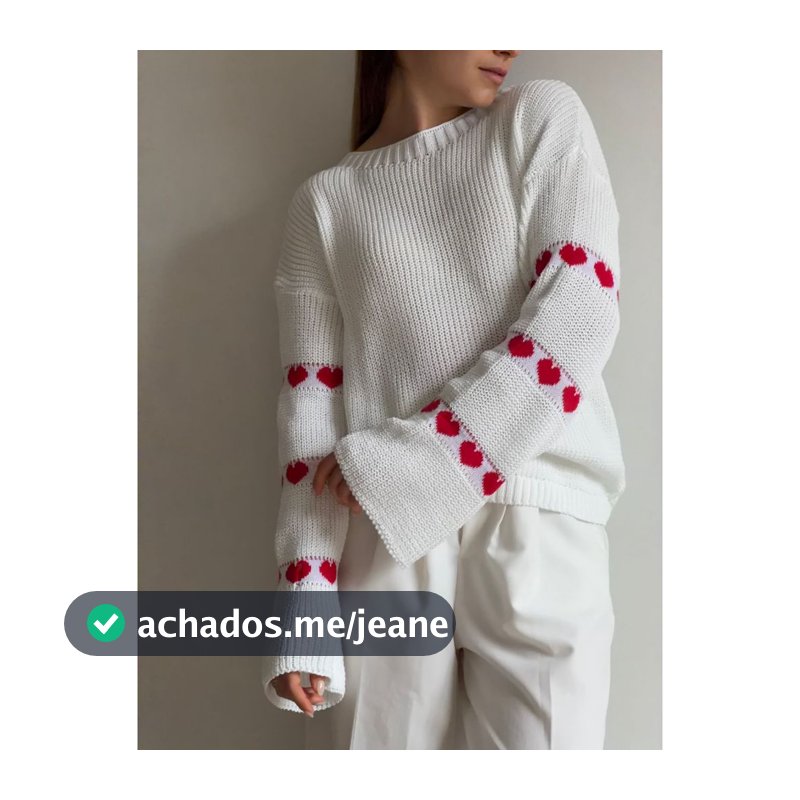 Blusa Tricot Manga Coração Inverno Trico Ponto Fang Moda Feminina
