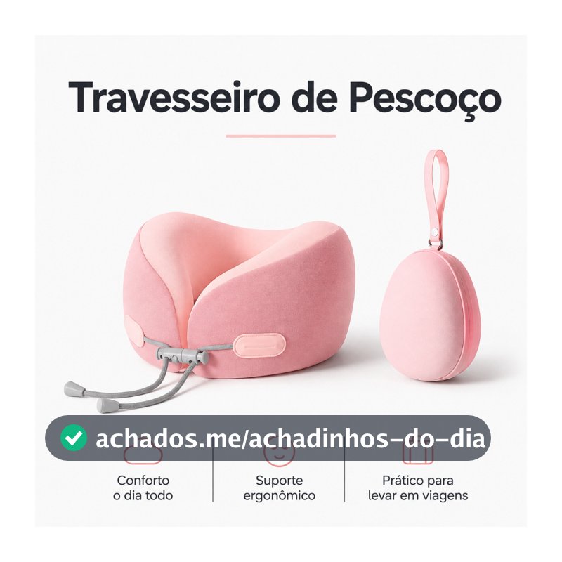 Travesseiro de Pescoço Tipo NASA com Estojo para Viagem Compacto Leve