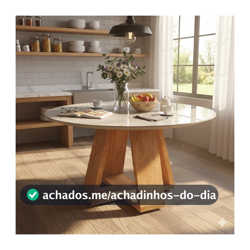 Mesa de Jantar Redonda 90cm com Tampo de Vidro e Pés em MDF – Off White ou Preto
