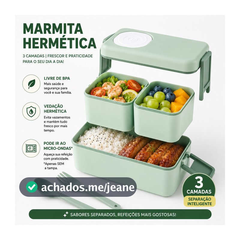 Marmita Dupla 1050ml Com Divisória E Kit Talheres