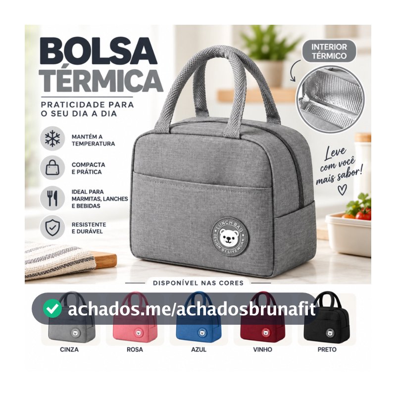 Bolsa Térmica Lancheira Marmita com Alça Bolso Frontal Compacta para Trabalho Escola Passeio Pequena
