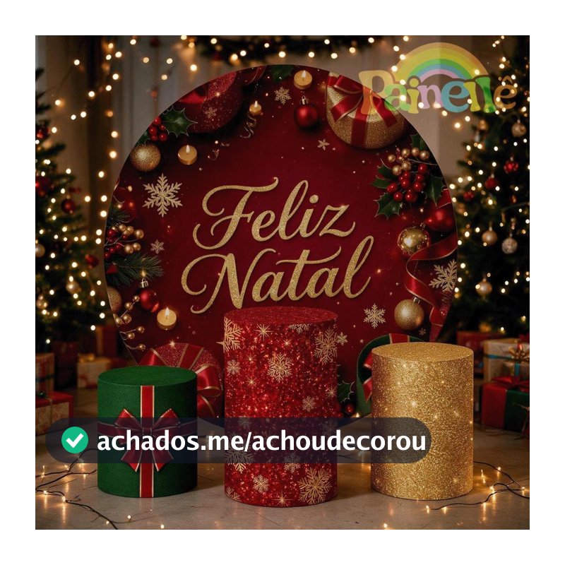 Kit Painel Festa Redondo + Trio Capa Cilindro coleção Feliz Natal