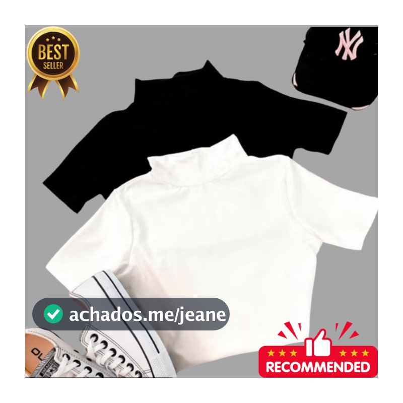 (KIT COM 2) Cropped Gola Alta Canelado Manga Curta