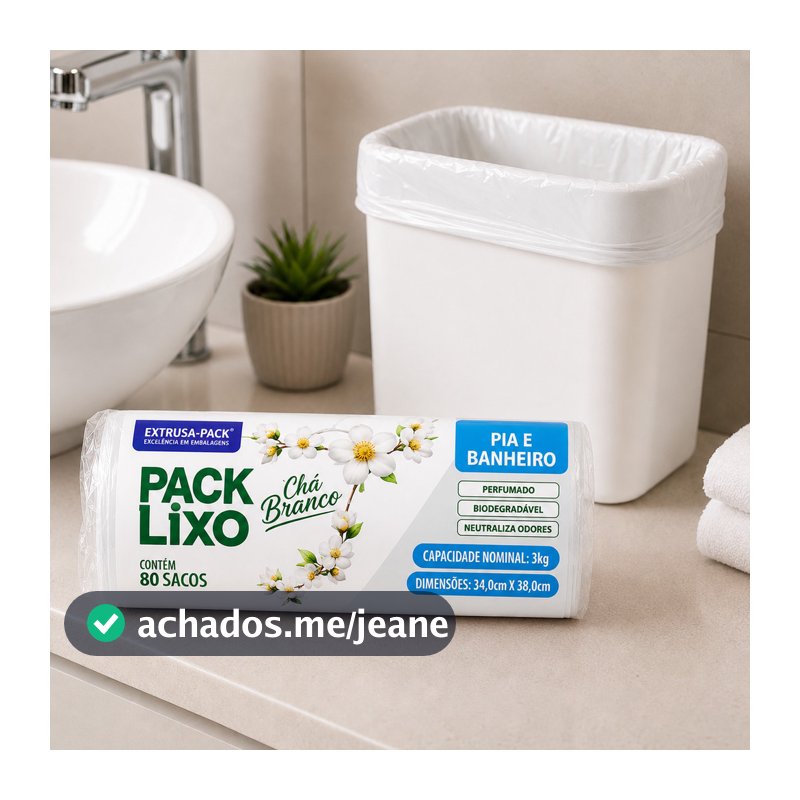 Saco de Lixo Chá Branco Perfumado Anti Odor Pia e Banheiro 240 Unidades Reforçado Kit 1 2 ou 3