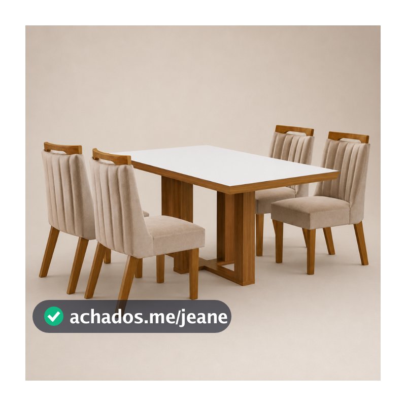 Conjunto Sala de Jantar Lottus Mesa Tampo em MDF e Vidro com 4 Cadeiras ShopKasa
