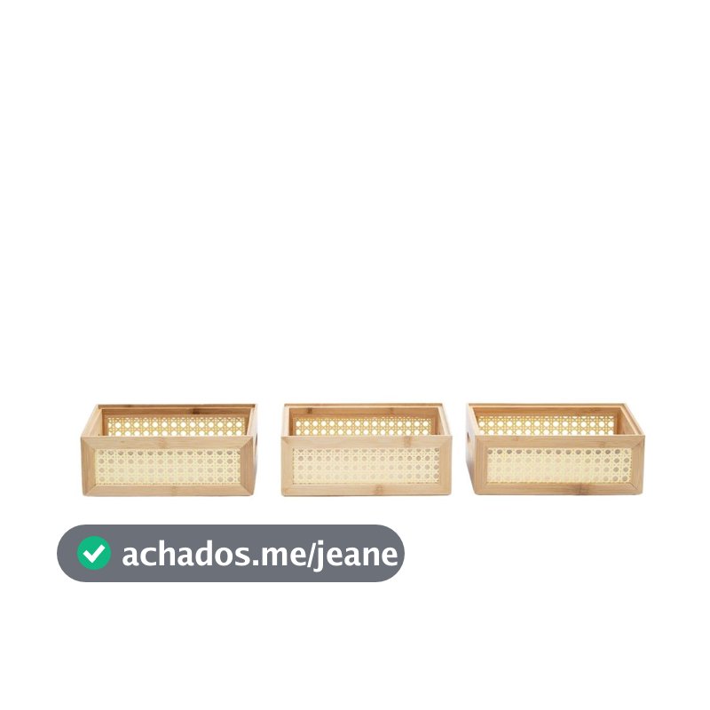 Kit 3 Caixas Organizadoras Empilháveis de Bambu E Palhinha 24cm - Oikos