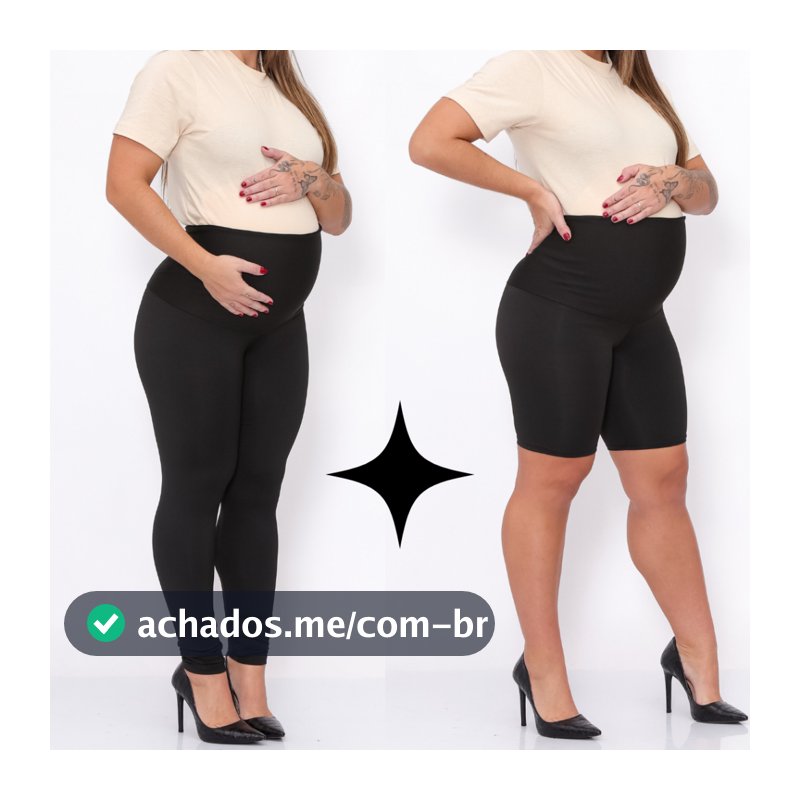 KIT 2 Peças Calça Legging Gestante + Bermuda Short Maternidade Pretas Super Zero Transparencia