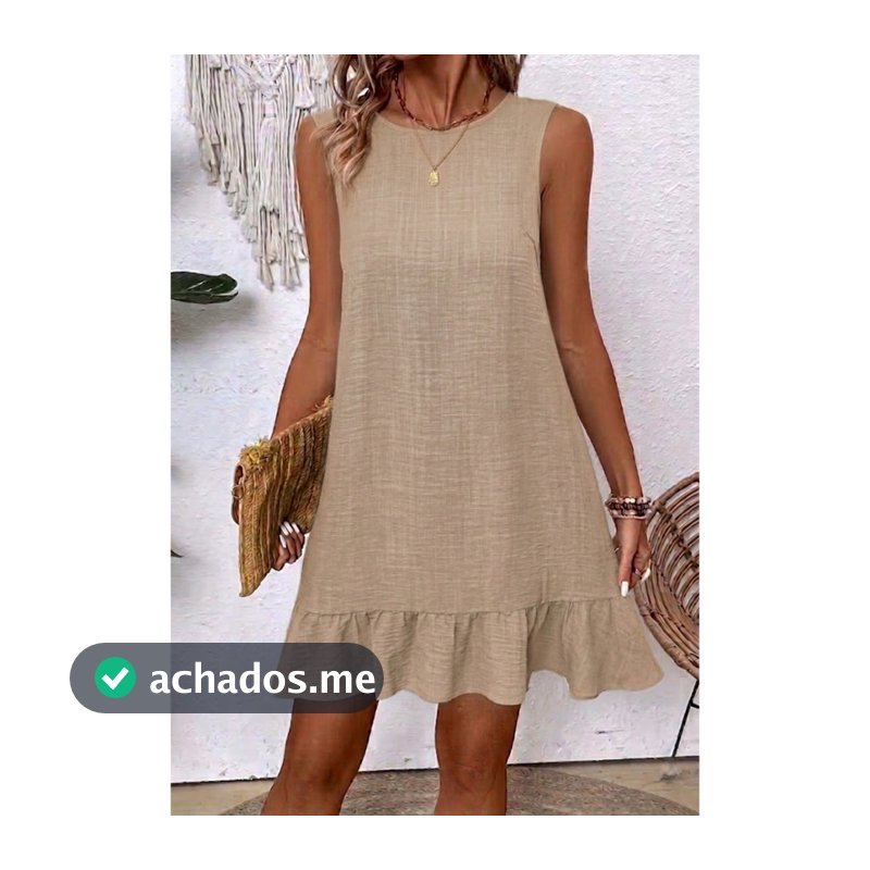 Vestido Casual Leve Soltinho Com Babado Sem Manga Verão Confortável Feminino