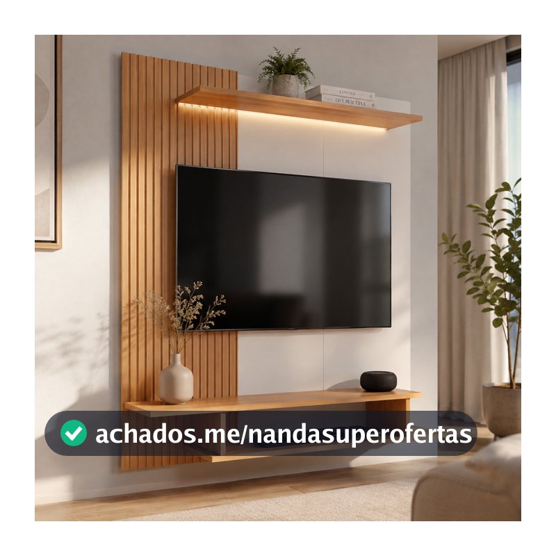 Painel Ripado para Tv até 43 Polegadas Prateleira Nicho para Quarto Moderno Decorativo