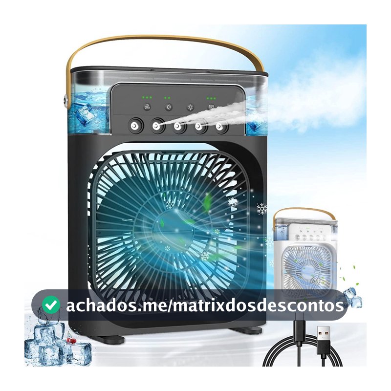 Mini Ar Condicionado Climatizador Umidificador Ventilador Portátil USB Led Quarto Sala Escritório Reservatório 600ml
