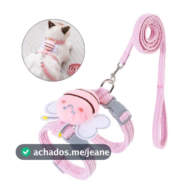 Conjunto De Coleira Para Gatos , Ajustável De Desenho Animado , Abelha , Camada Dupla , Arnês Cães Pequenos E Médios Ani