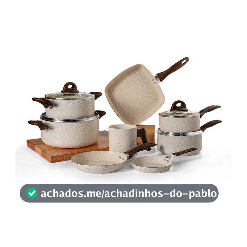 Jogo de Panelas Ceramik 8 Peças com Antiaderente Revestimento Cerâmico Nível A INMETRO PFOA Free com Bistequeira Grill