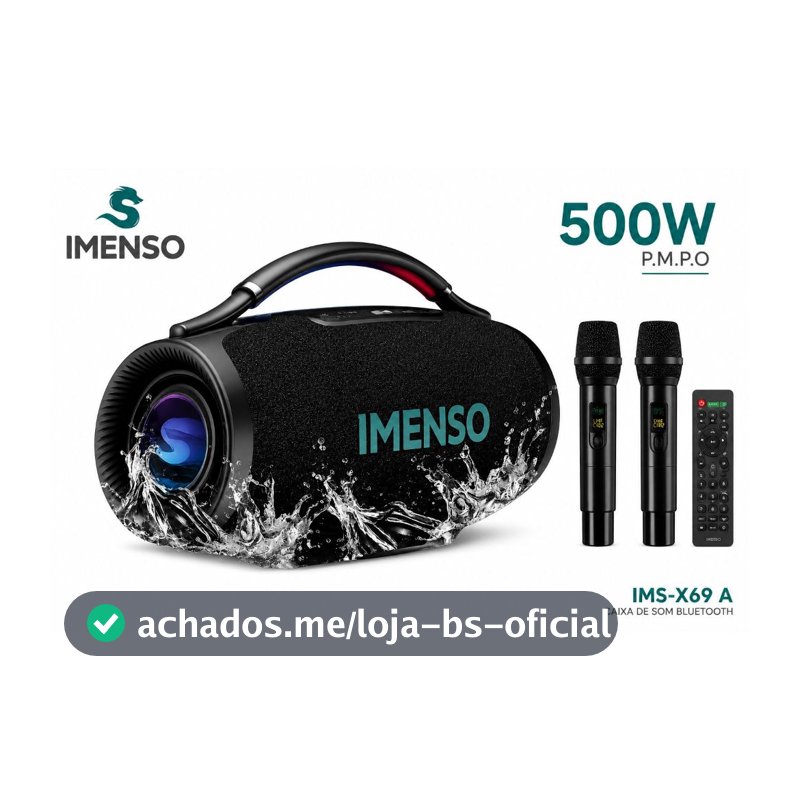 Caixa De Som Grande Potente Imenso 500W IMS-X69A Bluetooth 45000mAh À Prova D'Água IPX6 + 2 Microfones LANÇAMENTO