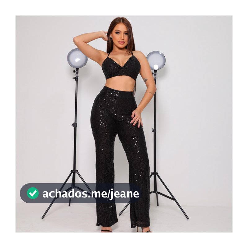 Conjunto 2 Peças Feminino Paetê Cropped tipo Sutiã e Calça Flare Forrada Festa Brilho Balada Luxo Loop Store