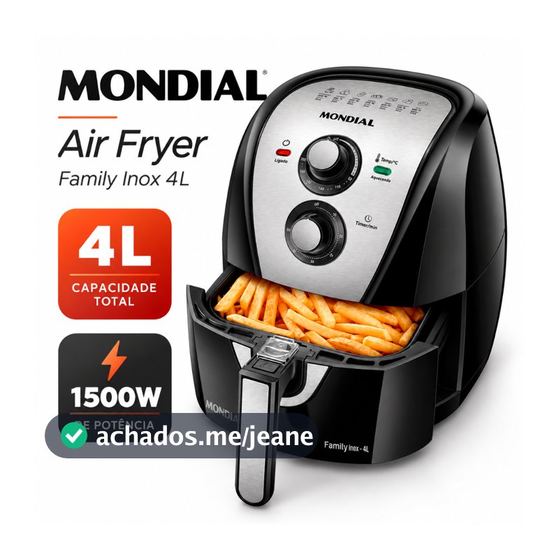 Fritadeira Air Fryer Mondial 4L 1500W Sem Óleo Cesto Antiaderente Timer AFN-40-BI