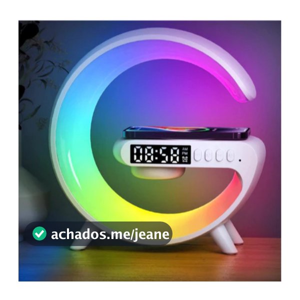 Caxinha de Som G -Speaker COR BRANCA Com Relógio Luminária Bluetooth Inteligente Carregador Sem Fio Led Luz Rgb-TC
