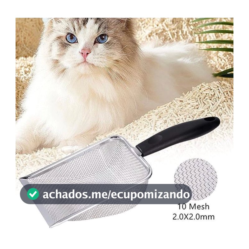 Pá Peneira de Areia Coletora Higiênica Pet Gato Cachorro Lagarto Aço Inox - Caixa de Areia