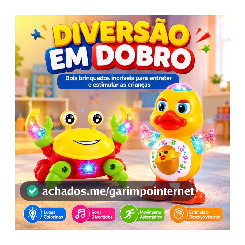 Kit Caranguejo Fujão e Patinho Dançante Brinquedo Infantil Com Luz Som e Movimento