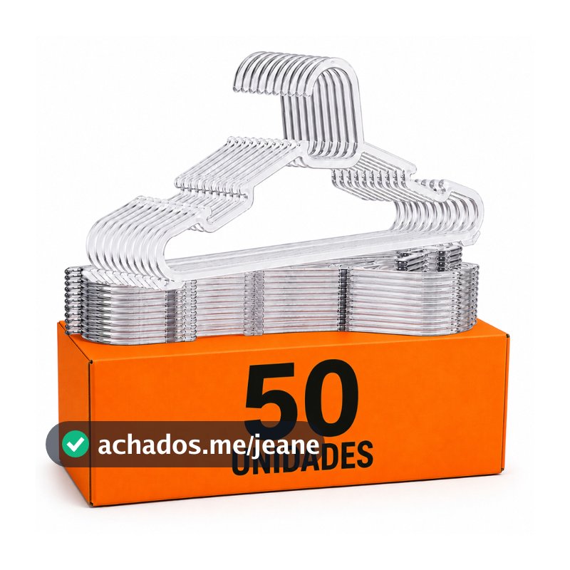 Kit com 50 Cabides Adulto Acrílico Transparente Organizador Roupa