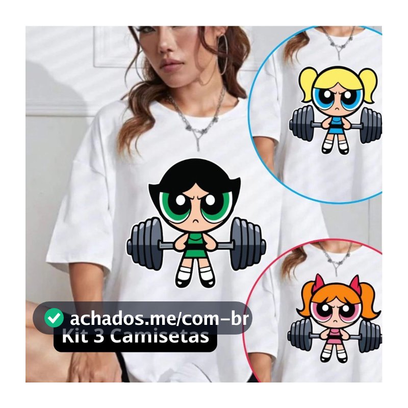 Kit 3 Camiseta Roupa de Academia Feminina Tshirt Super Poderosas Blusa Camisa 100% Algodão