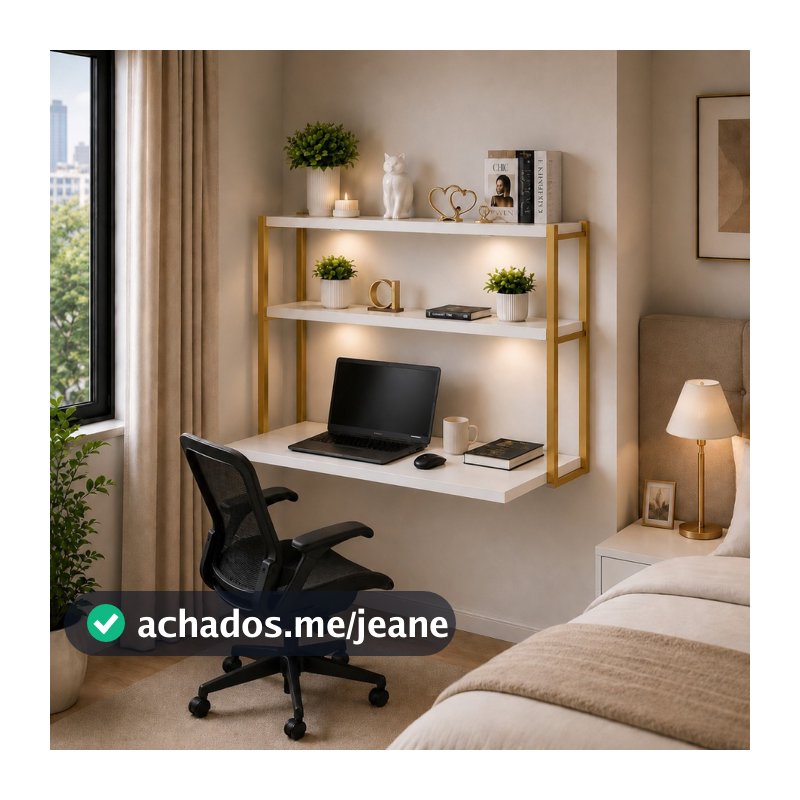 Escrivaninha Para Quarto Mesa Para Computador Industrial Suporte Dourado
