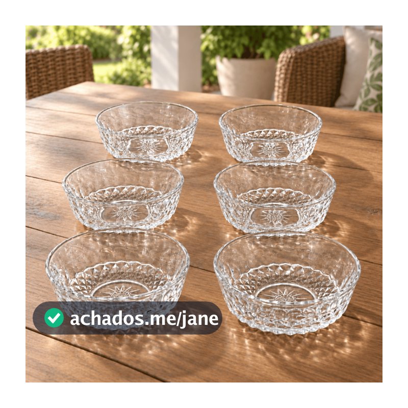 Jogo 6 Taças Sobremesa FORJADO TRABALHADO  em Vidro Tigela Bowl Sorvete Doces Vidro Decoração Louça