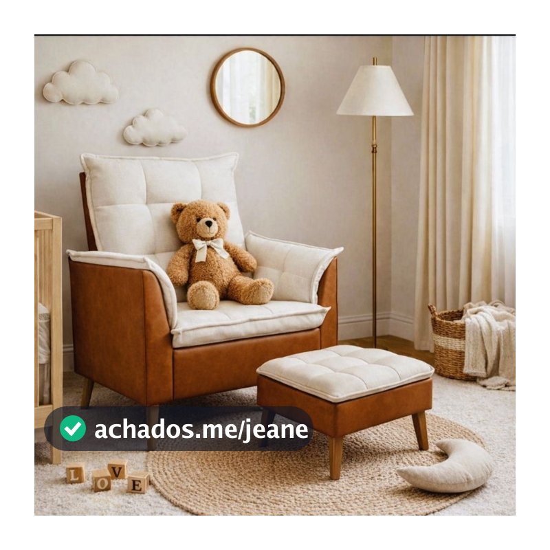 Poltrona Amamentação decorativa Opala pé palito compose boucle/couro sintético -LSC DECOR-