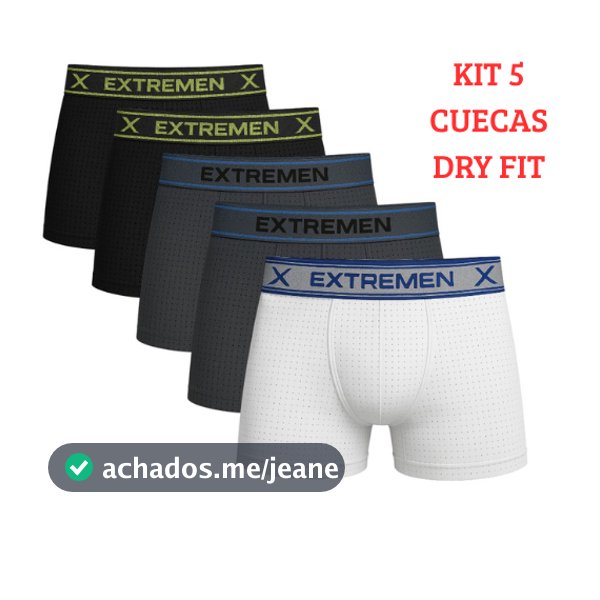 Kit 5 Cuecas Boxer Box Dry Fit Alto Padrão Premium Tecido Furadinho Respiravel Microfibra Premium