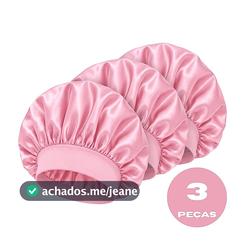 Kit 3 Toucas de Cetim Faixa Antifrizz Rosa Alta Qualidade Proteção Cuidado Cabelos Confortáveis Práticas Uso Versátil