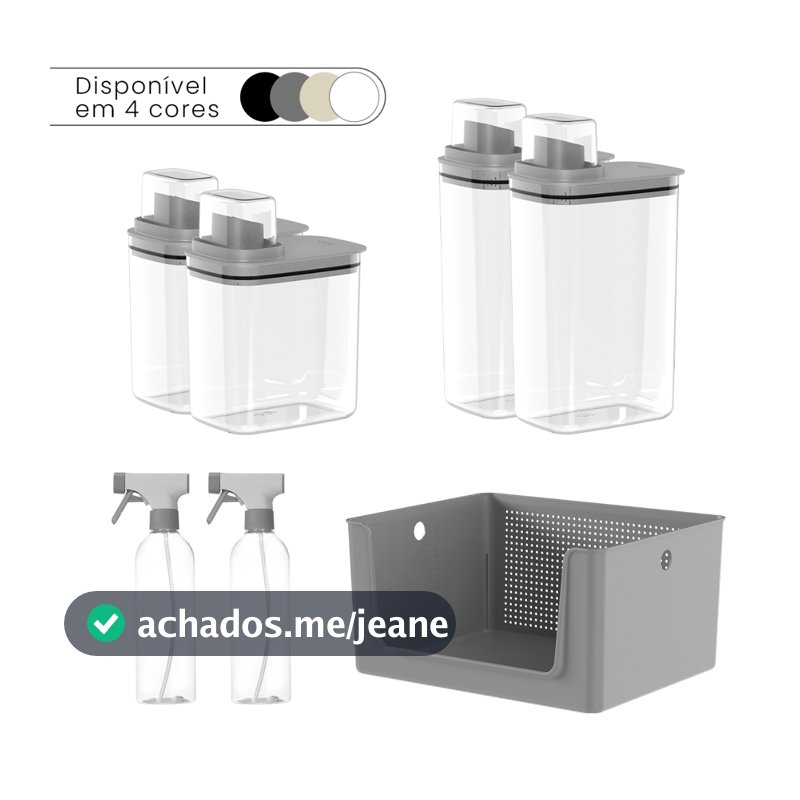 Kit Lavanderia 7 Peças Cesto Organizador + Dispenser Sabão 1,5L e 2,3L + Borrifador