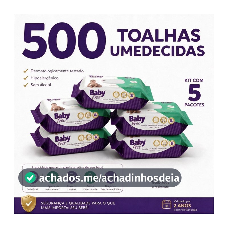 Kit 05 pacotes de Toalhas Umedecidas/ Lenços  Baby free c/100- (sem tampa flip-top)