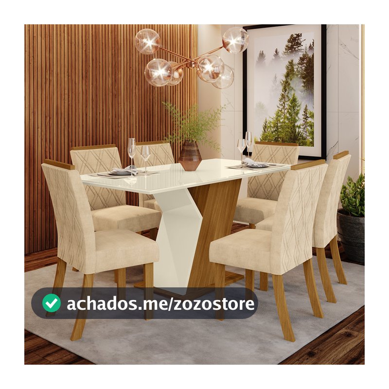 Conjunto Sala de Jantar Mesa 160 Cm Tampo MDF 6 Cadeiras Lupita Casa 812