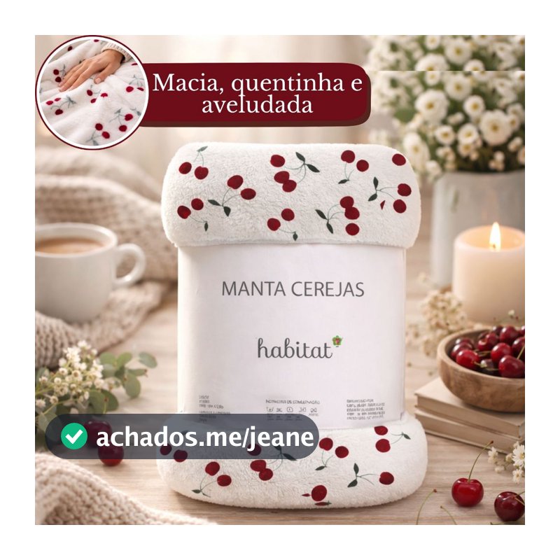 Manta Cobertor Queen Microfibra Antialérgica Soft Flanel 2,20 x 2,40 Macia Quentinha Cereja Habitat