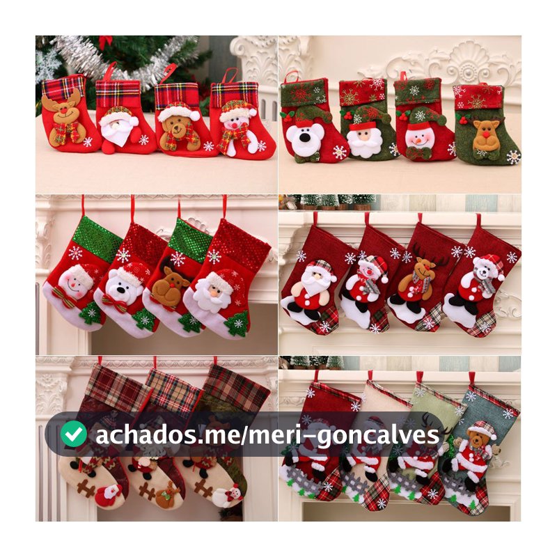 KIT 4 Meias de Natal Decorativas Premium em Tricô – 3 Tamanhos, Diversas Estampas para Lareira, Sala e Árvore de Natal.