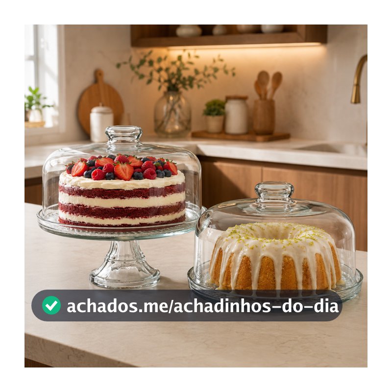 Kit Boleira De Vidro Com Tampa 28cm Porta Bolo e Doces com Pé Prato Para Bolo Decoração De Festa