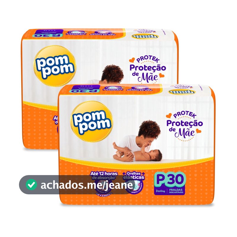 Kit 2 Fraldas Pom Pom Protek Proteção de Mãe Jumbo P com 30un cada