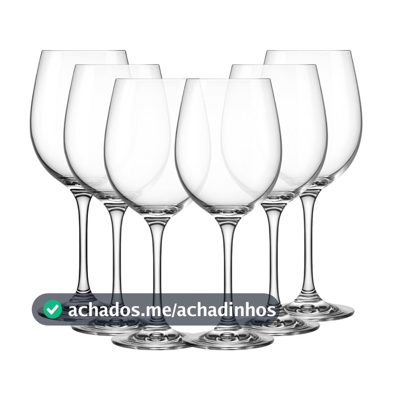 Jogo 6 Taças de Vidro Resistente Premium Luxo para Vinho e Água 465ml - Design Moderno Drink Coquetel