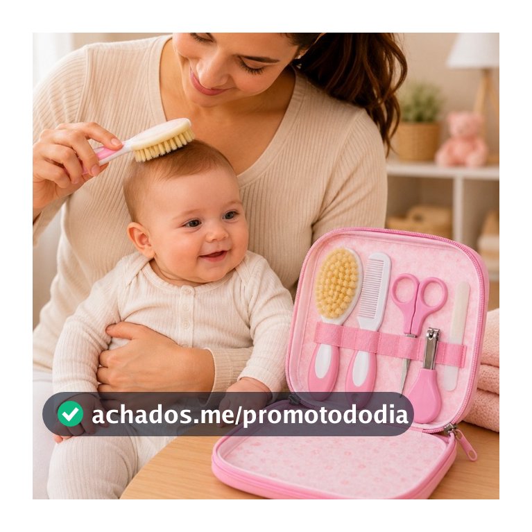 Kit Enxoval Bebê Higiene 5 Peças Completo Estojo Cuidados Cerdas Naturais Infantil Recém Nascido