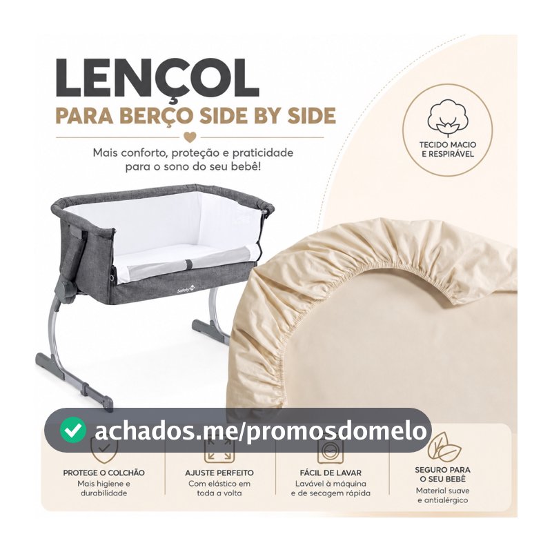 Lençol Para Berço Moises 82cm x 52cm x 4cm Side By Side Micro Percal