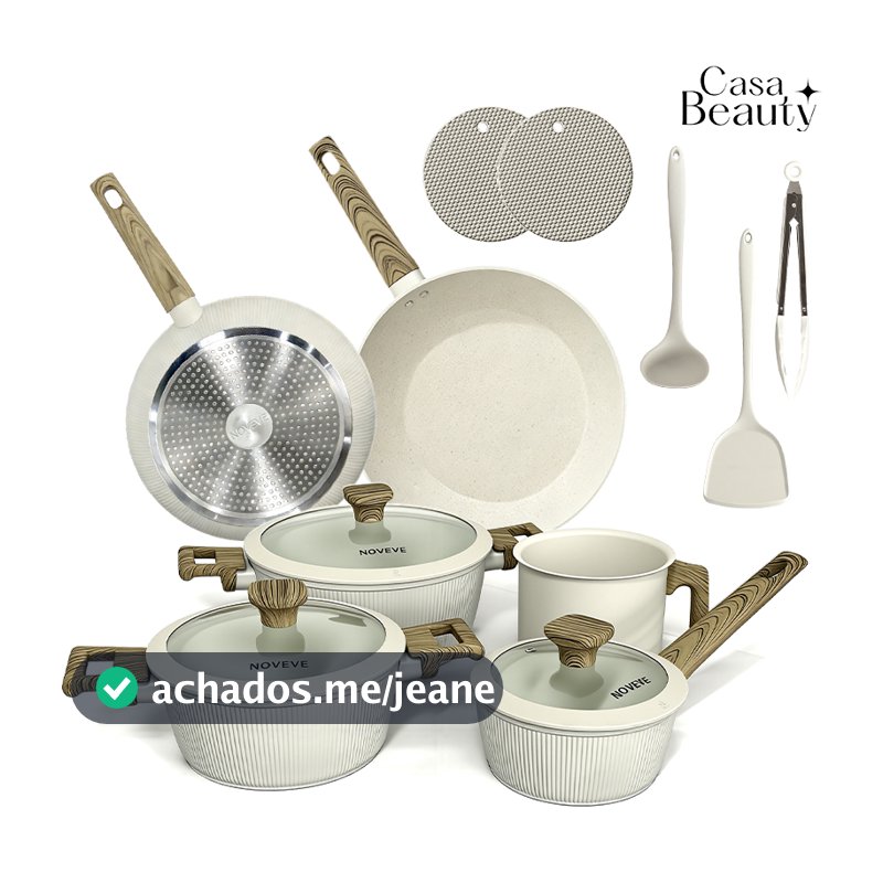 Kit Panelas Antiaderentes 13 Peças Cor Branco – Cozinha Elegante com Alta Qualidade-CASA BEAUTY