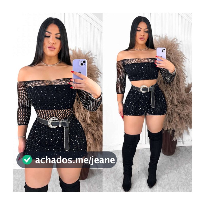 Conjunto Feminino Pedraria Strass Cropped Faixa Shorts Saia Moda Balada
