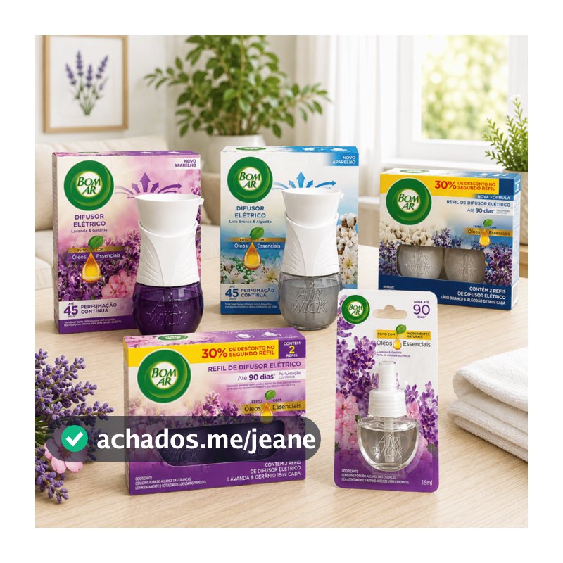 Aparelho e/ou Refil Bom Ar Difusor Elétrico Lavanda, Algodão, Framboesa - Cheirinho de casa, Perfume