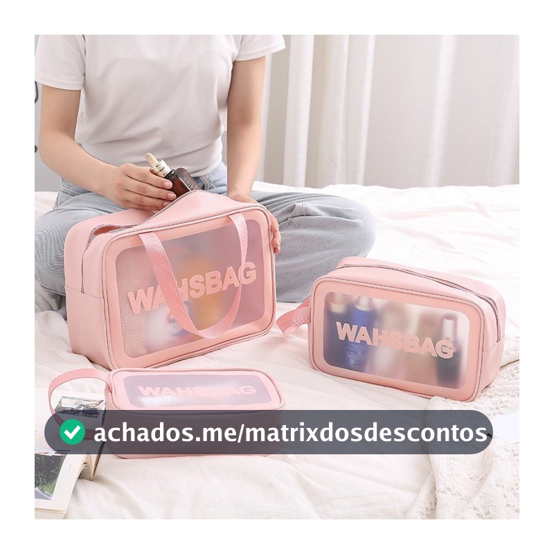 Kit 3 Necessaire Maquiagem Transparente WashBag A Prova De Água Kit De 3 Bolsas