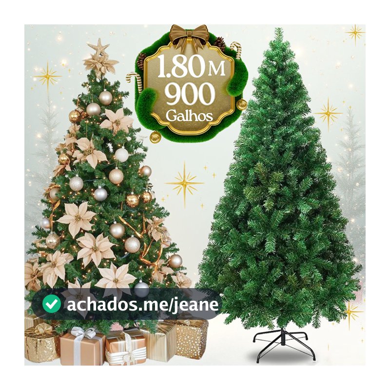 Árvore de Natal Artificial 1,80m 900 Galhos Grande Cheia Pinheiro Verde Realista Base Ferro Decoração de Natal Luxo