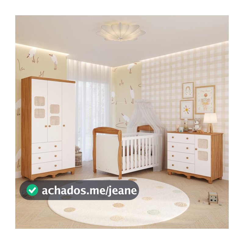 Quarto Bebê Completo Berço Americano Marquesa 3 em 1 Guarda Roupas 3 Portas Cômoda 100% MDF Telinha